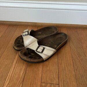 Birkenstock Madrid Cream Metallic Slide Leather Strap Sandals Women’s Size 5.5